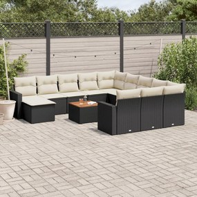 Set Divani da Giardino 13pz con Cuscini Nero in Polyrattan