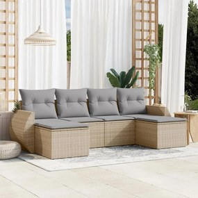 Set Divano da Giardino 6 pz con Cuscini Beige in Polyrattan