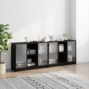 Libreria con ante nera 204x37x75 cm in legno multistrato