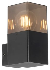 Lampada da parete esterna moderna nera IP44 con vetro fumé - Denmark