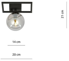 Plafoniera Moderna 1 Luce Imago 1130/1E In Acciaio Nero Vetro Fumè