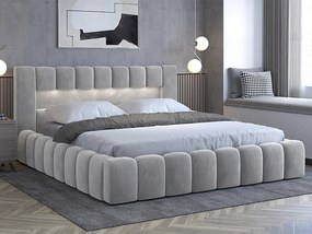 Letto matrimoniale con box contenitore Santander - 180 x 200 cm , Tessuto grigio chiaro