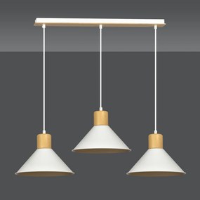 Sospensione Nordica 3 Luci Chandra In Acciaio Bianco E Legno