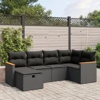 Set Divano da Giardino 6 pz con Cuscini Nero in Polyrattan 3265297