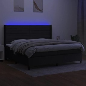 Letto a molle materasso e led nero 200x200cm in tessuto