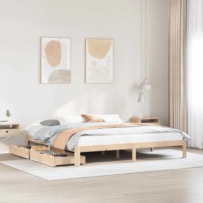 Giroletto Con Cassetti 180x200 Cm İn Legno Massello Di Pino /