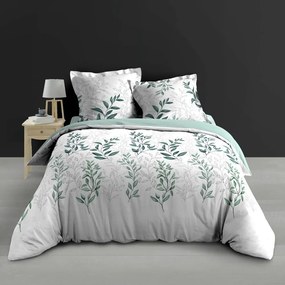 Set copripiumino e federa bianco/verde in percalle di cotone per letto matrimoniale ed esteso 240x220 cm Wendy – douceur d'intérieur