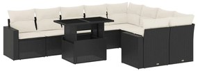 Set divani da giardino 10pz con cuscini in polyrattan nero