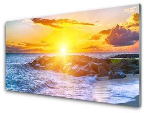 Quadro vetro Costa del mare al tramonto 100x50 cm