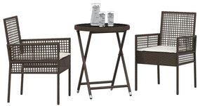 Set bistro da giardino 3 pezzi con cuscini marrone in polyrattan
