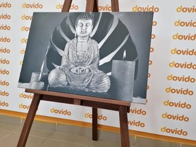Stampa su tela – Buddha con natura morta rilassante in bianco e nero