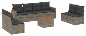 Set divano da giardino 9 pz con cuscini grigio in polyrattan