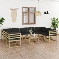 Set Salotto Giardino con Cuscini 10 pz in Pino Impregnato 3065164