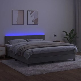 Letto a molle materasso e led grigio chiaro 180x200 cm velluto