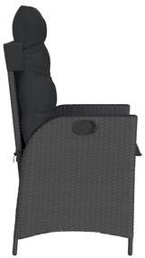 Sedia reclinabile da giardino con cuscini nera in polyrattan
