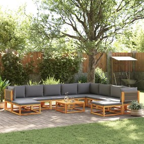 Set divano da giardino 11 pz con cuscini legno massello acacia