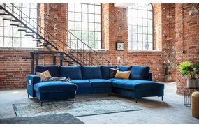 Divano letto a U in velluto blu navy, angolo destro Lofty Lilly - Miuform