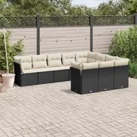 Set Divani da Giardino 10pz con Cuscini in Polyrattan Nero 3250055