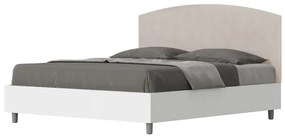 Letto matrimoniale e rete 160x190 in legno bianco e testata in microfibra sabbia Antilia