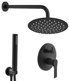Set doccia nero opaco completo di soffione tondo 30 cm, kit doccetta e miscelatore