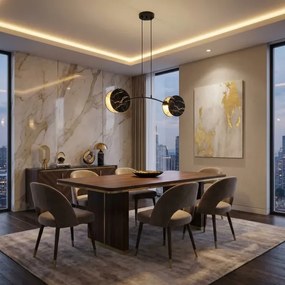 Lampadario a sospensione con filo MOTIF 2xE27/15W/230V nero/oro