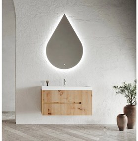 Mobile bagno sospeso con lavabo L 100 x H 50.5 x P 40 cm rovere oro in mdf cannettato , 1 anta 2 cassetti per vasca centrale Portofino
