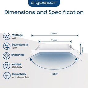 Aigostar - Lampada da incasso LED/6W/230V 3000K 12x12 cm bianca