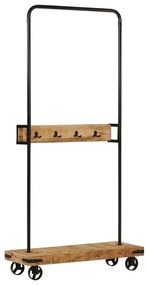 Appendiabiti Con Ruote 90x35x190cm Legno Massello Mango E Ferro /