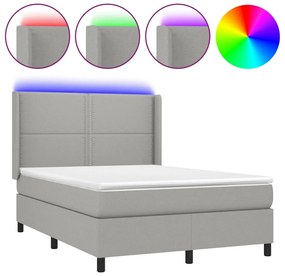 Letto a Molle Materasso e LED Grigio Chiaro 140x190 cm Tessuto