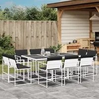 Set da Pranzo da Giardino 11 pz con Cuscini Bianco in Textilene 3295109