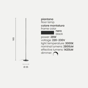 Piantana Led GENIUS in metallo verniciato Nero H165 cm