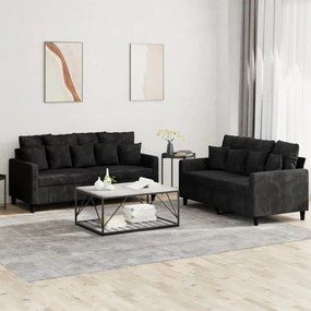 Set Di Divani 2 Pz Con Cuscini Nero İn Velluto /