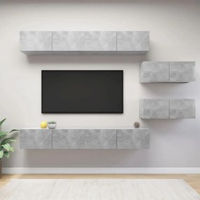 Set Di Mobili Porta Tv 6 Pz Grigio Cemento İn Legno Multistrato /