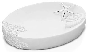 Porta sapone da appoggio in resina bianco con decoro marino  Coral