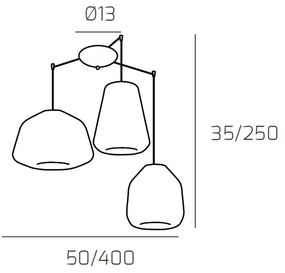 Sospensione Contemp. Double Skin Metallo Cromo Vetro Mix Trasp Ambra 3 Luci E27