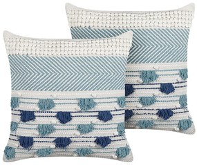Set di 2 cuscini cotone bianco azzurro e blu scuro 45 x 45 cm DATURA Beliani