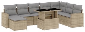 Set divano da giardino 9 pz con cuscini beige in polyrattan