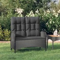 Panca Reclinabile da Giardino con Cuscini 107cm Polyrattan Nera 319894