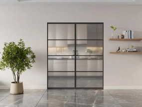 Porta scorrevole doppia con sistema a incasso 2xH205xL73cm Alluminio e Vetro temperato smerigliato - SINCA II