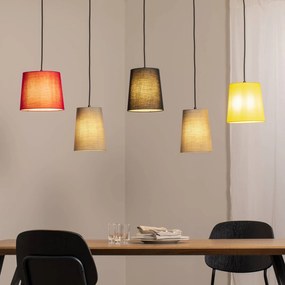 Lindby Lampada a sospensione Amilia, tessuto, a 5 luci, rosso/grigio/giallo, E27