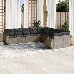 Set divani da giardino 11 pz con cuscini in polyrattan grigio