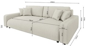 Divano color crema allungabile/con contenitore con rivestimento in velluto a coste 234 cm Sara – Ropez