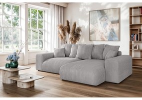 Divano angolare grigio chiaro allungabile/con contenitore (con composizione variabile) con rivestimento in velluto a coste Luma – Ropez