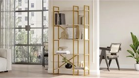 Libreria Oro 88x30x175 Cm 5 Ripiani Effetto Marmo Doppio Modulo Decus