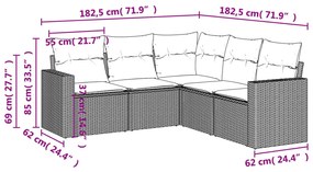 Set Divano da Giardino 5 pz con Cuscini Marrone in Polyrattan