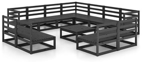 Set divani da giardino 12 pz nero in legno massello di pino