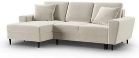 Divano angolare beige allungabile e con contenitore (con penisola a sinistra/con chaise lounge) con rivestimento in velluto Kyoto – Cosmopolitan Design