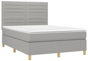 Letto a molle materasso e led grigio chiaro 140x190 cm tessuto