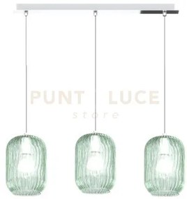 Sospensione cromo 3 luci rettangolare vetri verde 1181cr-s3 r-ve