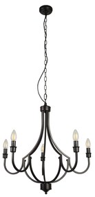 Lampadario Industrial-Nordico Loggia Acciaio Nero 5 Luci E14